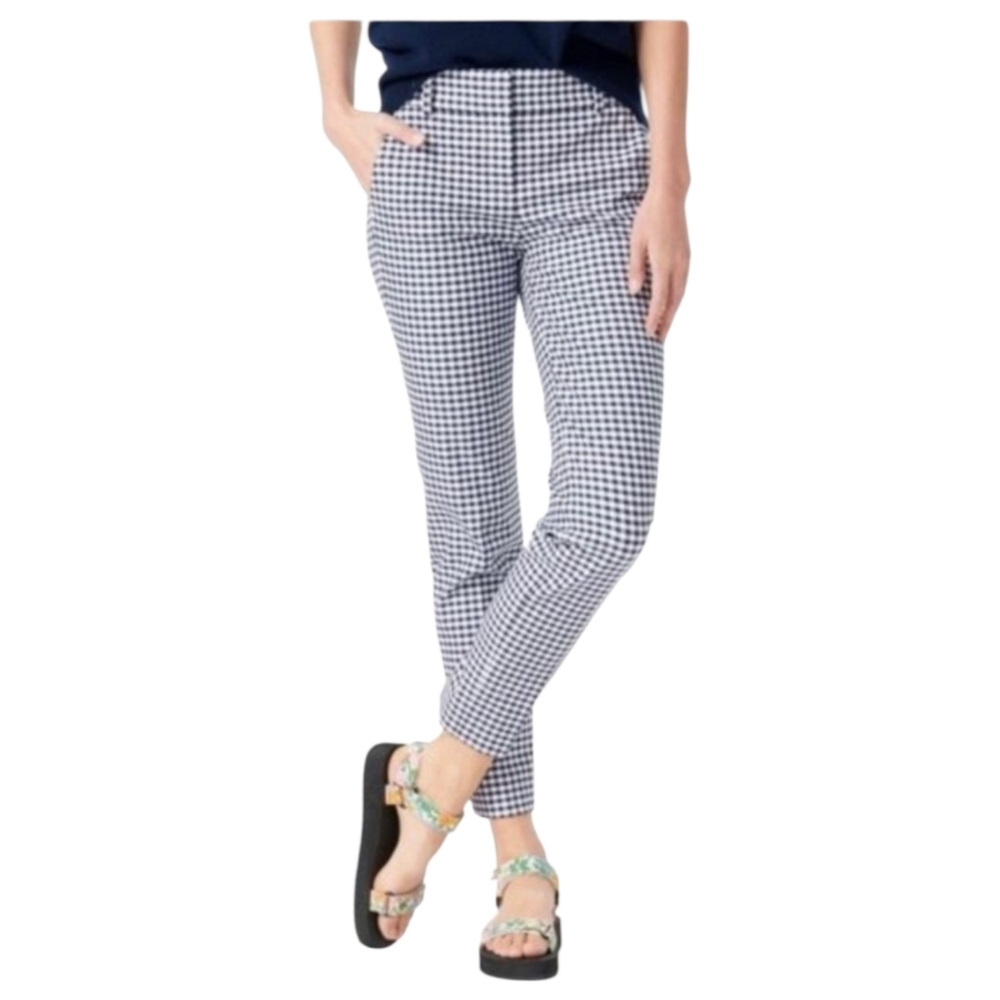 J. Crew Cameron Bi-Stretch Navy Gingham Checked Cropped Pants Cotton Womens Sz 6 - Picture 3 of 16